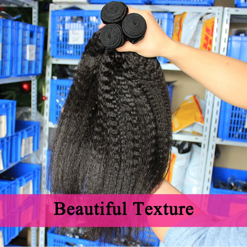 Kinky Straight Bundles Weave Coarse Yaki Straight Weaving Raw Indian Human Hair Bundles With Closure Hair Extensions For Women