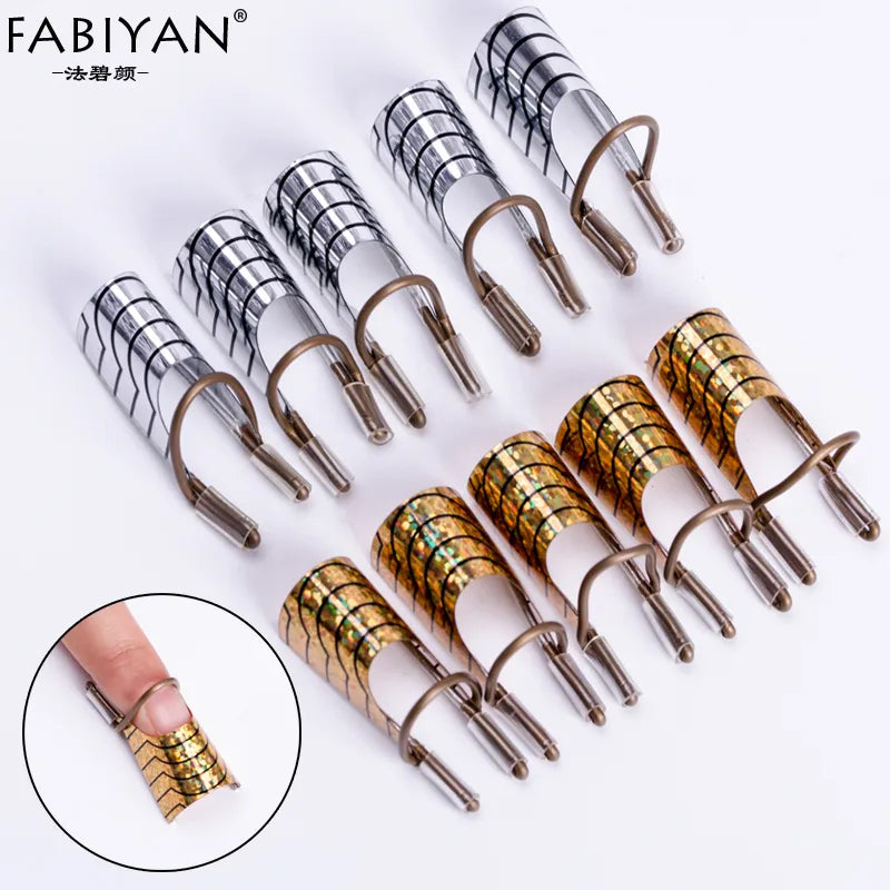 10pcs /2 Set Reusable Dual Gold Silver Form Nail Art Making C Curve Acrylic Gel UV French Tips Tool Manicure DIY Extension Guide