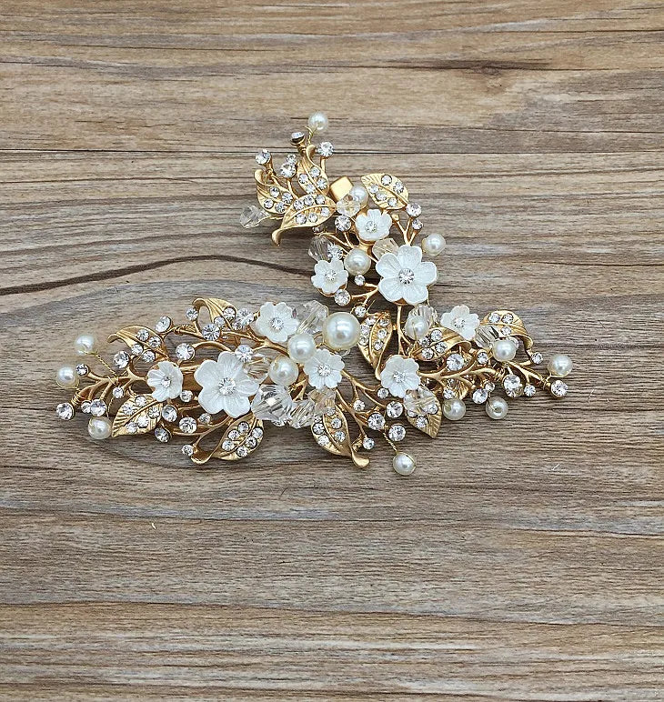 pearl flower hair clip bridal gold bridal my hair pieces crown tiara wedding style jewelry