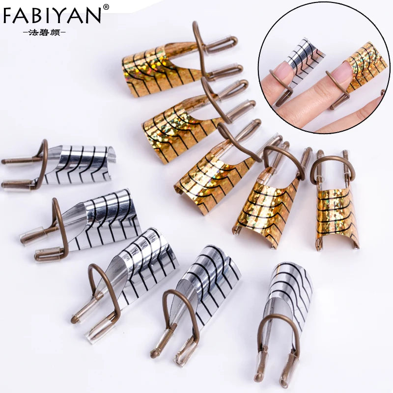 10pcs /2 Set Reusable Dual Gold Silver Form Nail Art Making C Curve Acrylic Gel UV French Tips Tool Manicure DIY Extension Guide