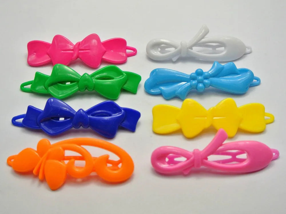 24 Mixed Color Assorted Plastic Hair Barrette Bow Shape Hair Clips