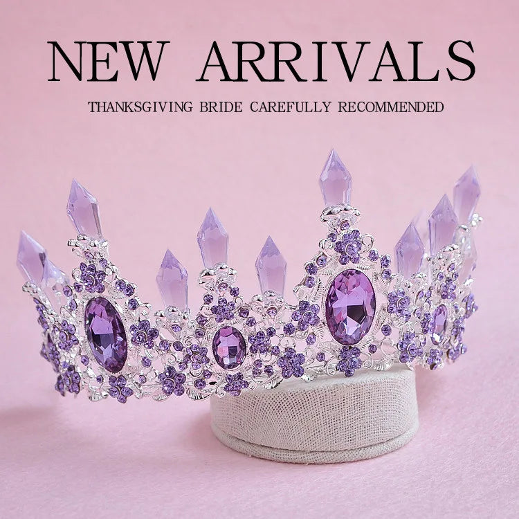 2020 New Arrival Charming Purple Crystal Bridal Tiara Crowns Magnificent Rhinestone Diadem for Princess Wedding Hair Accessories