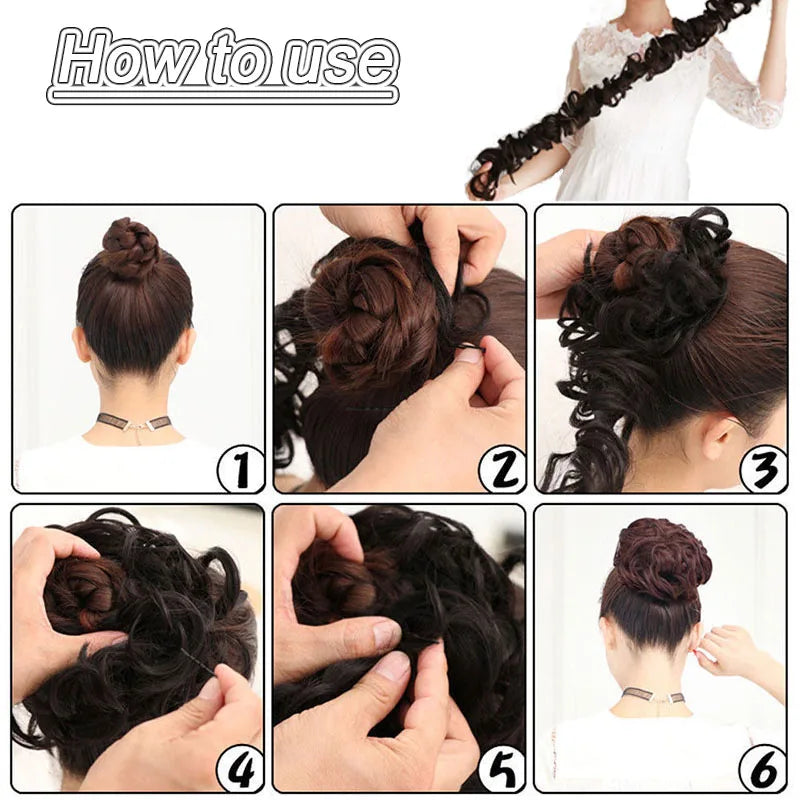 AILIADE Synthetic Chignons Elastic Hair Ribbon Twining Ponytail Bundles Updo Hairpieces Donut for Brides Women Hair Extensions