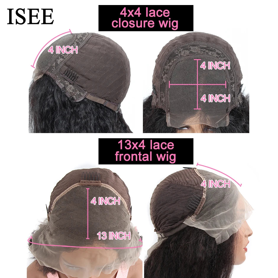 ISEE HAIR Wig Mongolian Yaki Straight 13X4 Lace Front Wig for Black Women Kinky Straight Human Hair Wigs HD Lace Frontal Wigs