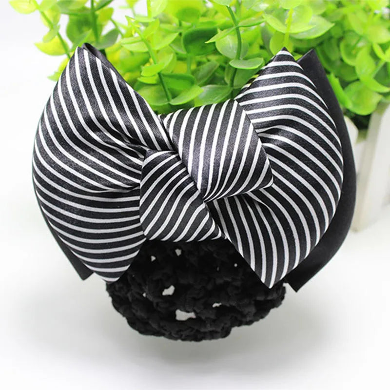 New Arrival Women Handmade Double Bow Barrtte Hair Bun Hair Clips Hair Accessories Cover Snood Net Satin Ribbon Hair Barrette