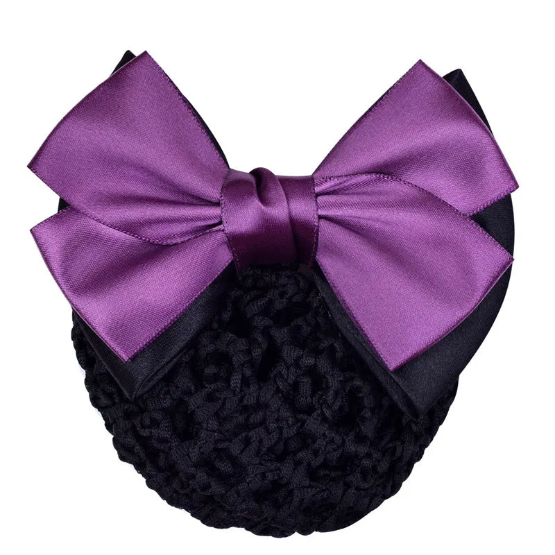 New Arrival Women Handmade Double Bow Barrtte Hair Bun Hair Clips Hair Accessories Cover Snood Net Satin Ribbon Hair Barrette