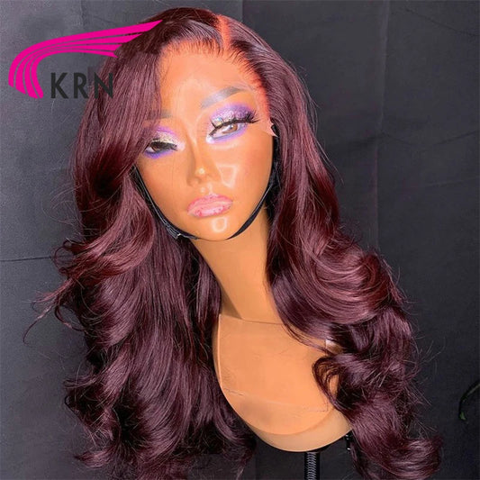 Dark Burgundy Color 13X4 Lace Front Wigs For Women 99J 13x6 Lace Front Human Hair Wig Body Wave Brazilian Remy  Hair Wig Glueles