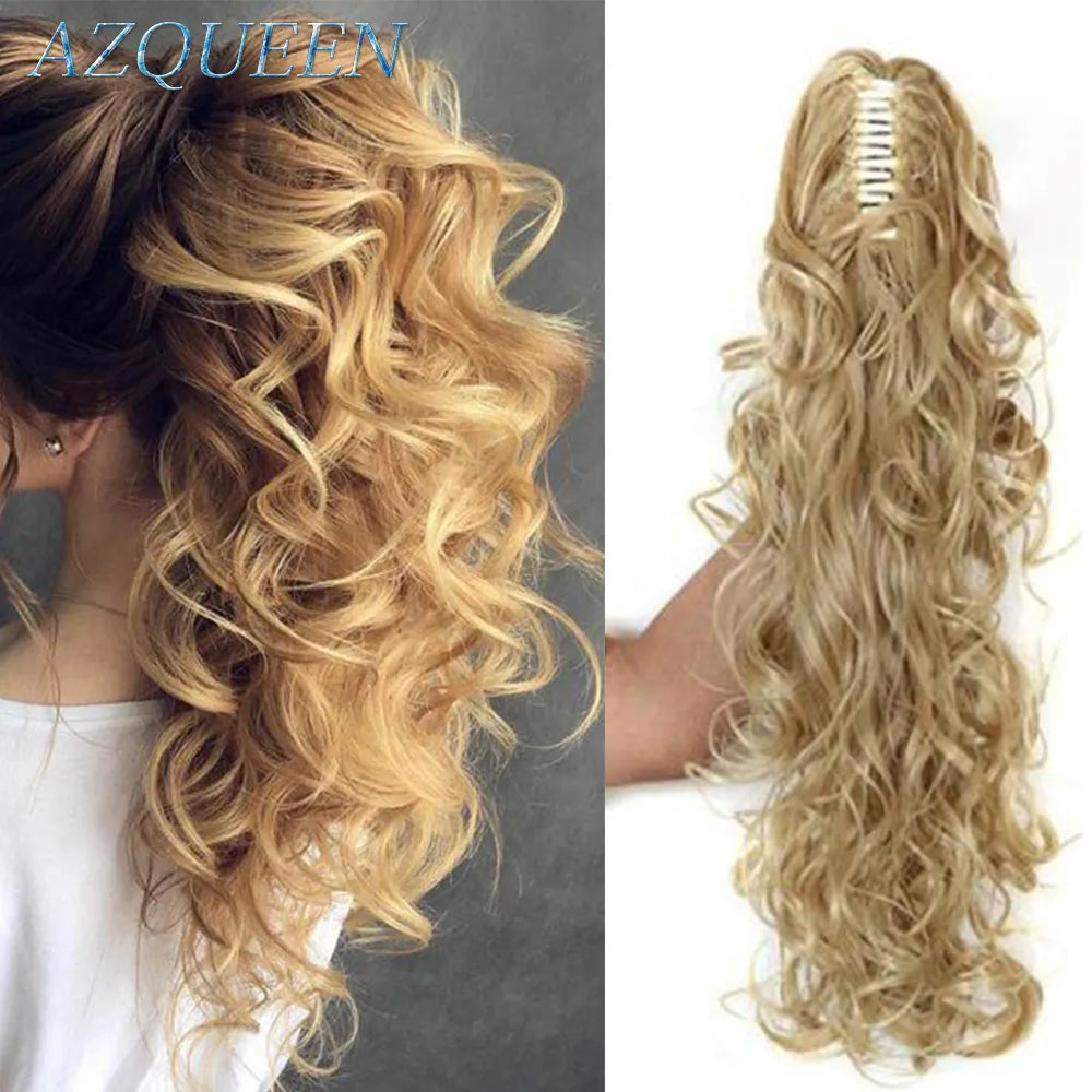 AZQUEEN Synthetic 20 Inch  Fiber Claw Clip Wavy Ponytail Extension Clip-In Hair Wig For Women