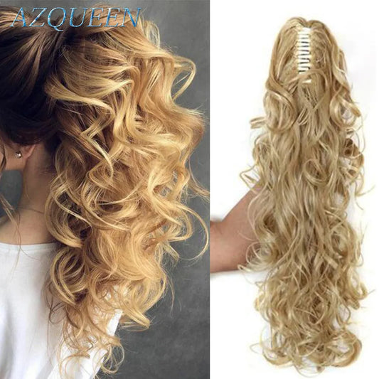 AZQUEEN Synthetic 20 Inch  Fiber Claw Clip Wavy Ponytail Extension Clip-In Hair Wig For Women