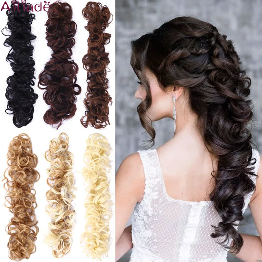 AILIADE Synthetic Chignons Elastic Hair Ribbon Twining Ponytail Bundles Updo Hairpieces Donut for Brides Women Hair Extensions