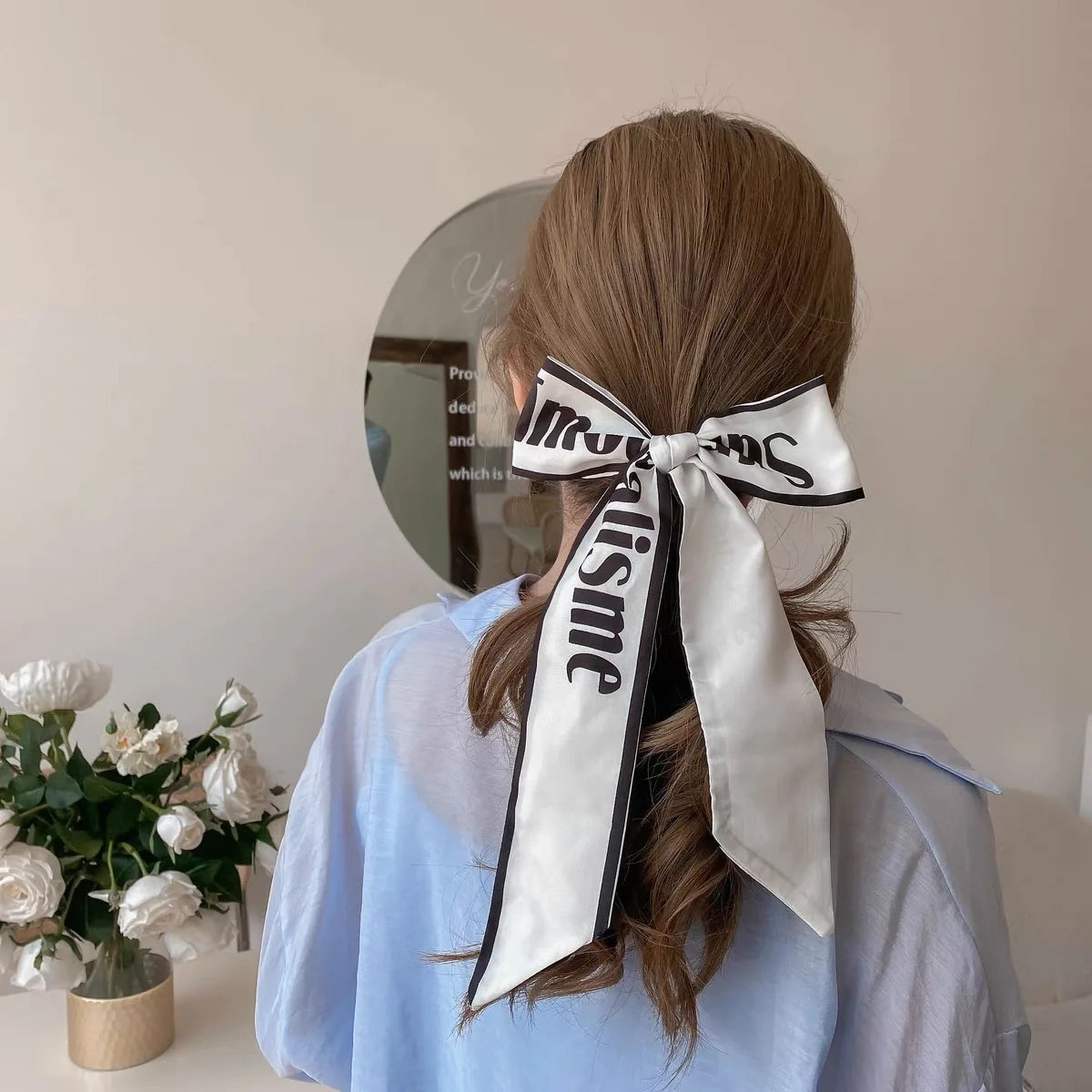 Satin Ribbon Vintage Print Hair Bands Square Scarf Women Fashion Designer Headband French Elegant Headwear Hair Accessories