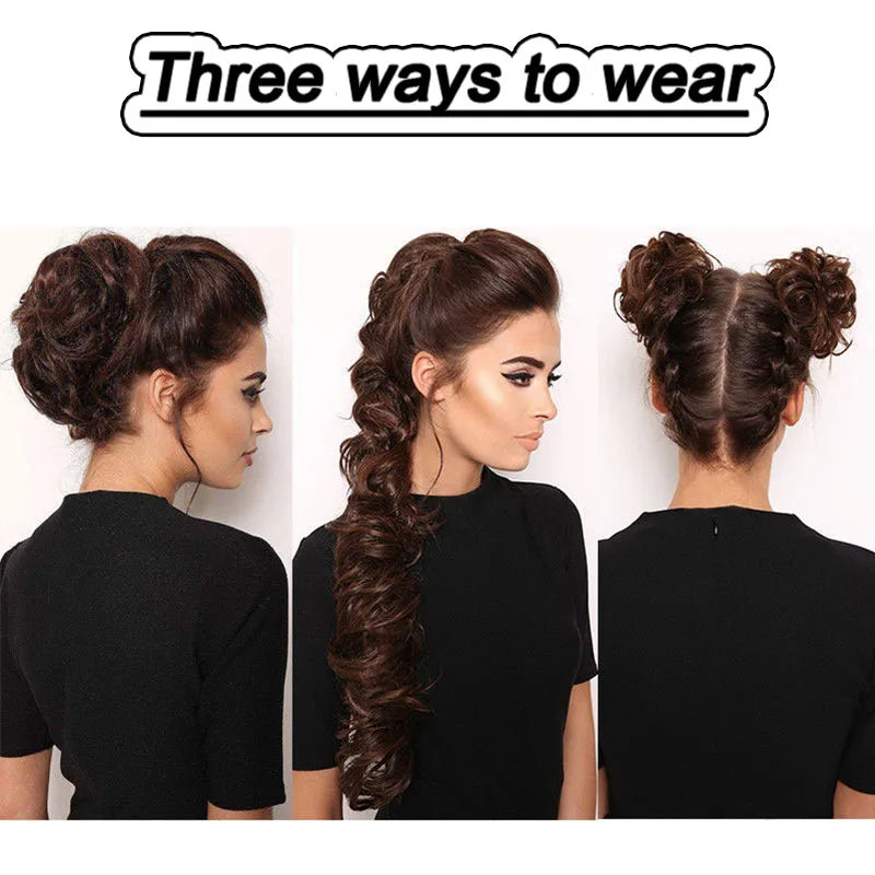 AILIADE Synthetic Chignons Elastic Hair Ribbon Twining Ponytail Bundles Updo Hairpieces Donut for Brides Women Hair Extensions