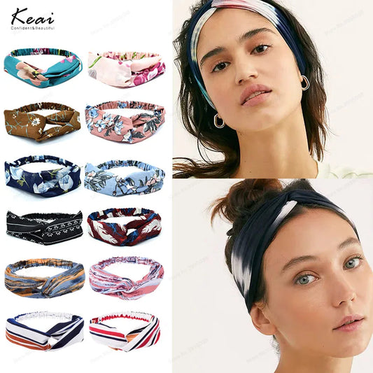 New Print Designer Headbands Bohemian Hair Bands Women Girls Vintage Hair Scarf Cross Turban Casual Bandana Female Accessories