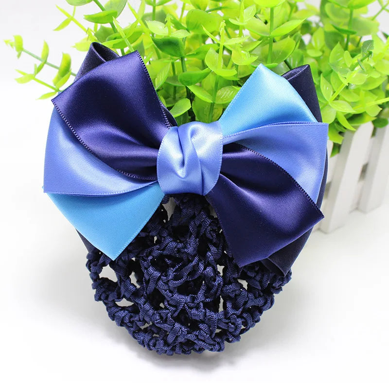 New Arrival Women Handmade Double Bow Barrtte Hair Bun Hair Clips Hair Accessories Cover Snood Net Satin Ribbon Hair Barrette