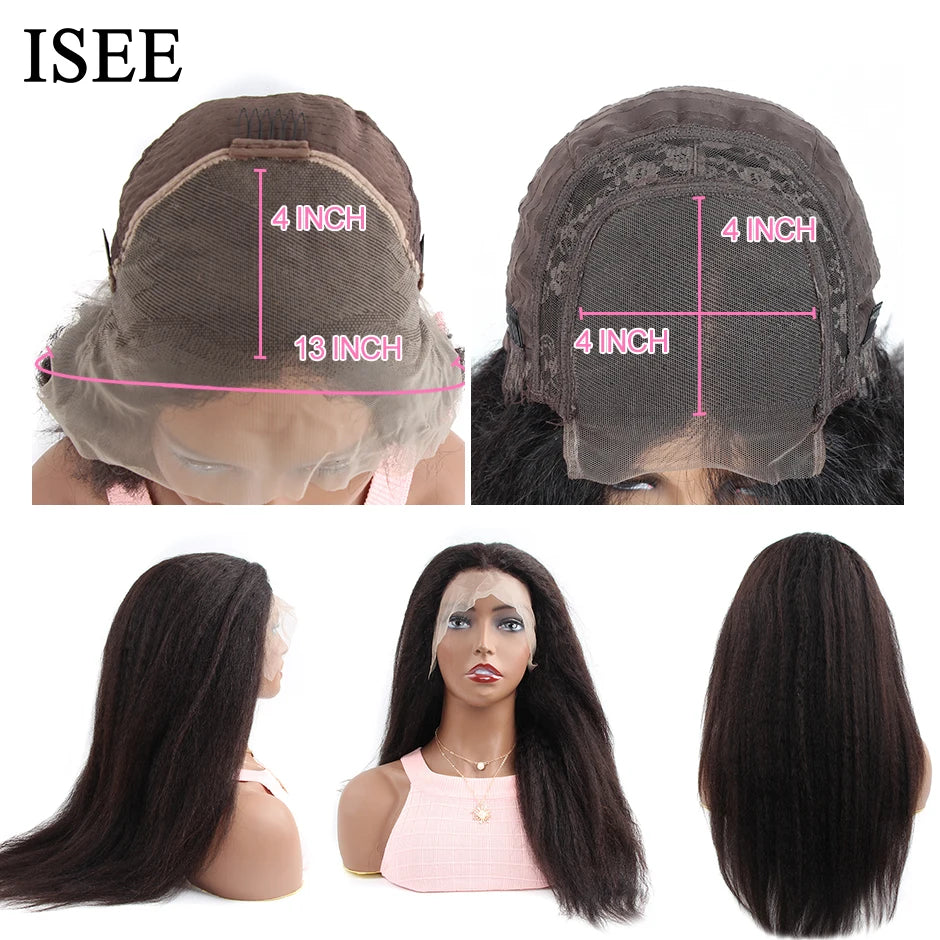 ISEE HAIR Wig Mongolian Yaki Straight 13X4 Lace Front Wig for Black Women Kinky Straight Human Hair Wigs HD Lace Frontal Wigs