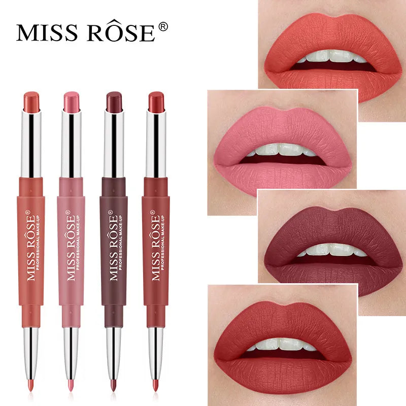 MISS ROSE 8 Colors Double-end Lip Makeup Lipstick Pencil Waterproof Moisturizer Long Lasting Waterproof Lip Stick DC05