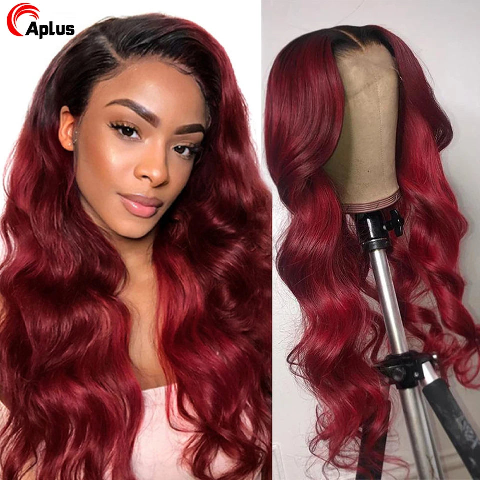 1B 99J/Burgundy 13x4 Body Wave Lace Front Human Hair Wigs For Women HD Transparent Lace Frontal Wig Colored Red Human Hair Wig