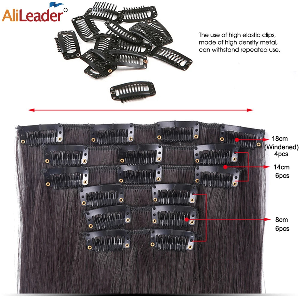 75Cm 30 Inch Full Head Long Straight Clip In Hair Extensions Black Blonde Thick 6Pcs/Set High Temperature Fiber Hairpiece