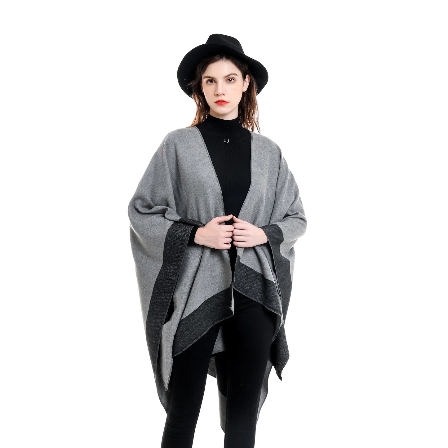 11 Colors 2022 Women Autumn Winter Faux Cashmere Out Streetwear Long Thick Poncho Shawl Female Big Pendulum Loose Cloak Coat