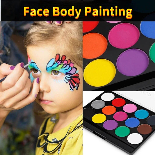 15Colors Face Painting Kit Body Makeup Non Toxic Water Paint Oil with Brush for Christmas Halloween Fancy Carnival Vibrant Party