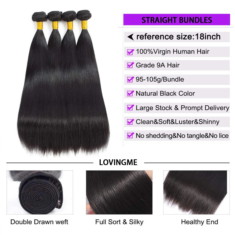 Bone Straight Human Hair Bundles With 13x4 HD Lace Frontal Closure With Extensions Brazilian Weave 3 4 Bundles With Closure