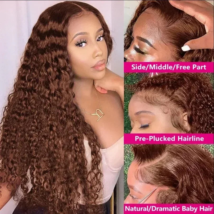 Brown Black Lace Front Wig Water Wave Human Hair Wig For Women Curly Pre-plucked Wear Go Glueless Transparent HD Lace BOBBI