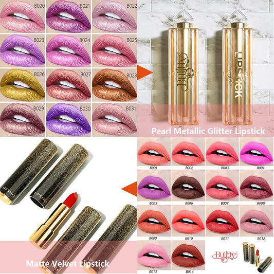 Dropshipping Lipstick Matte Velvet & Glitter Metallic Colors for Glossy Radiant & Full Matte High Pigmented Lipstick Cosmetic