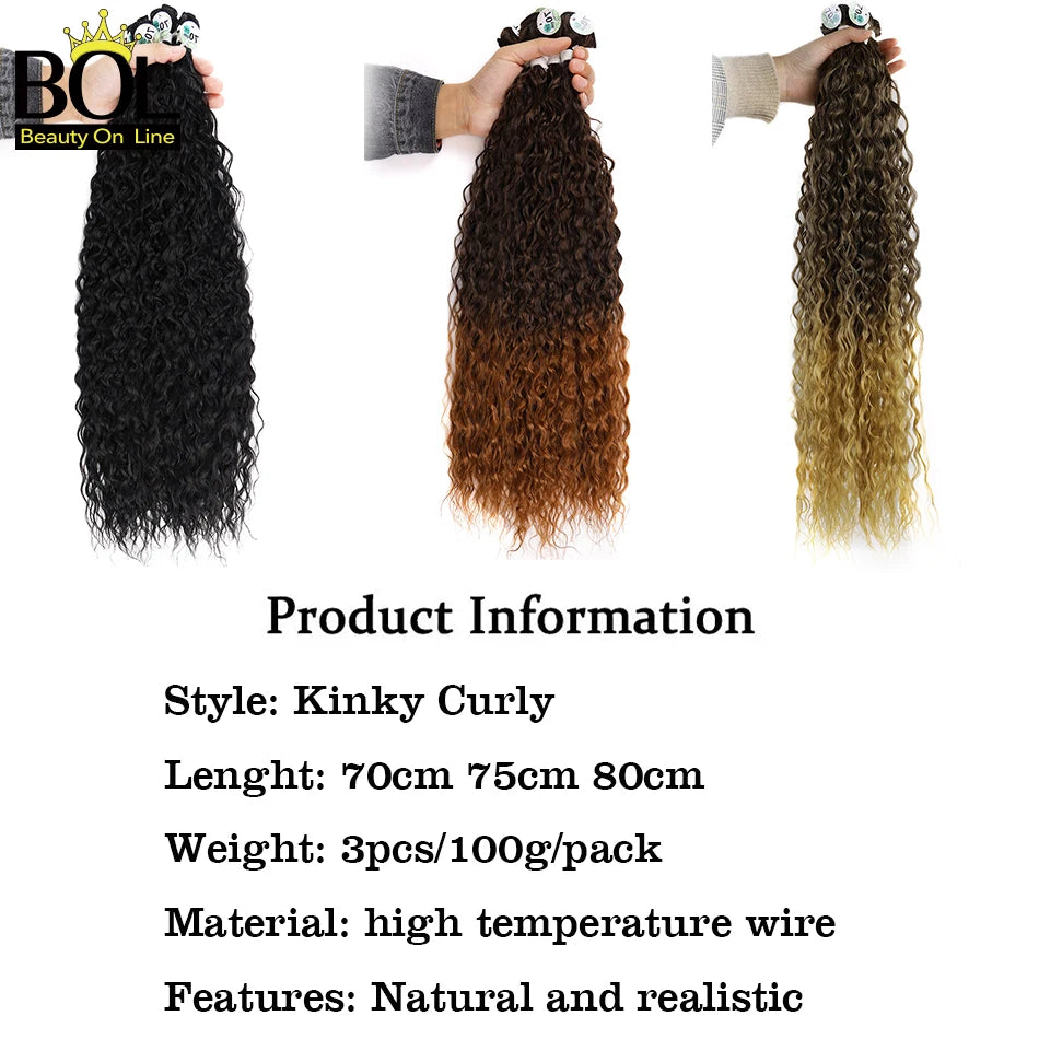 BOL Curly Synthetic Hair Bundles Organic Hair Extensions 32 Inch Ombre Blonde Fake Hair For Women Heat Resistant Water Wave