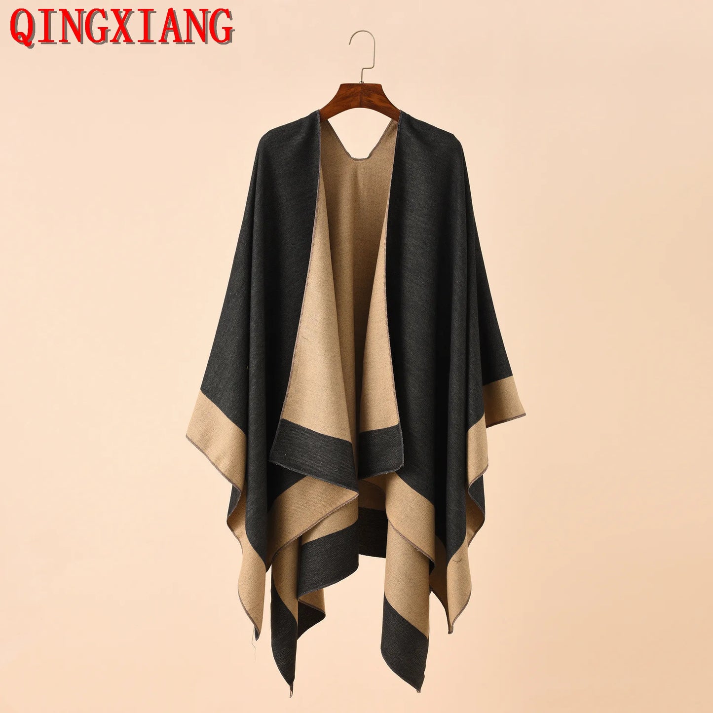 11 Colors 2022 Women Autumn Winter Faux Cashmere Out Streetwear Long Thick Poncho Shawl Female Big Pendulum Loose Cloak Coat