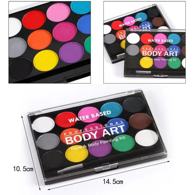 15Colors Face Painting Kit Body Makeup Non Toxic Water Paint Oil with Brush for Christmas Halloween Fancy Carnival Vibrant Party