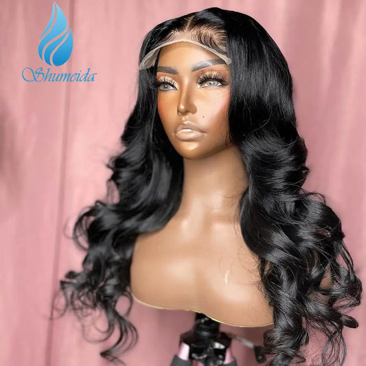 Shumeida Peruvian Hair 5x5 Closure Wig with Baby Hair Natural Black Color 5x5 Lace Closure Wigs Glueles Human Hair Closure Wig