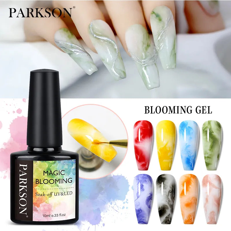 Parkson Blooming Gel Transparent Watercolor Blossom Smudge Effect 10ml Semi Permanent UV LED Lacquer Base Top Coat For Nail Art