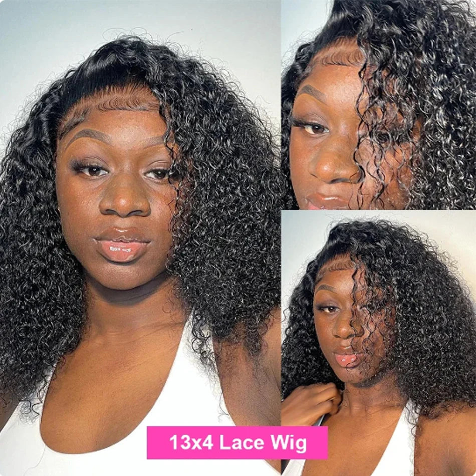 13X4 Short Bob Wig Kinky Curly HD Transparent Frontal Pre Plucked Cheap Remy Glueless Human Hair Wig 8-16Inches Afro Jerry Curl