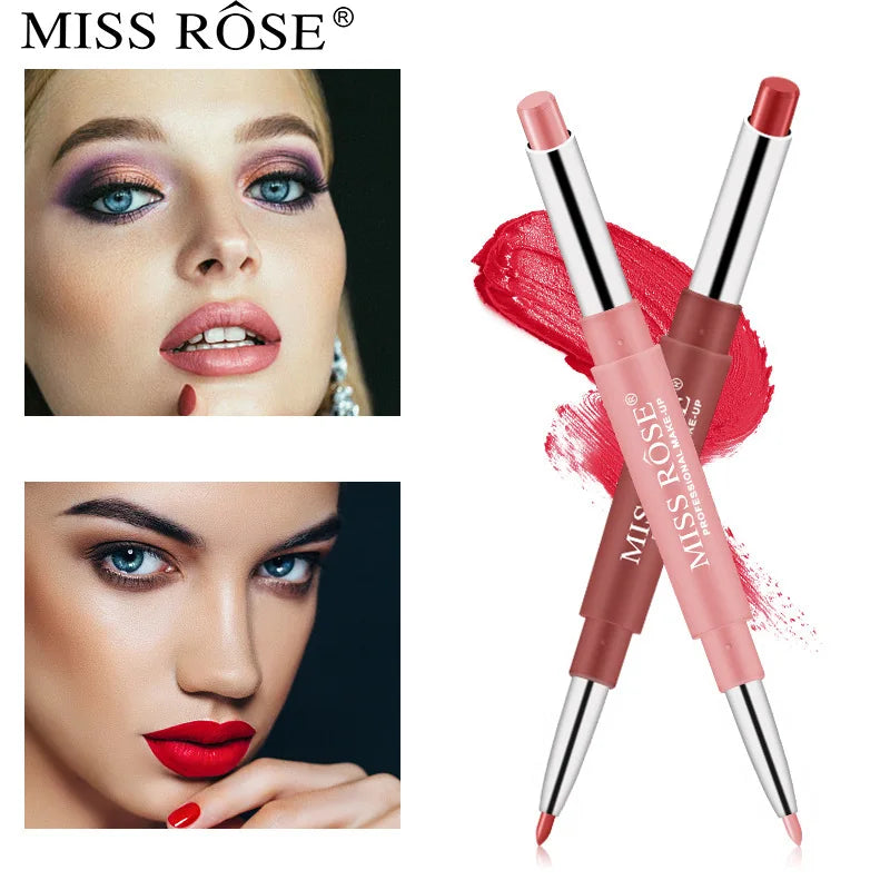 MISS ROSE 8 Colors Double-end Lip Makeup Lipstick Pencil Waterproof Moisturizer Long Lasting Waterproof Lip Stick DC05