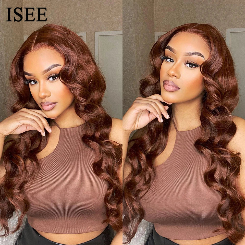 ISEE Hair Chocolate Brown Human Hair Wigs For Women Brazilian Body Wave Lace Front Wig Colored Human Hair Lace Closure Wig