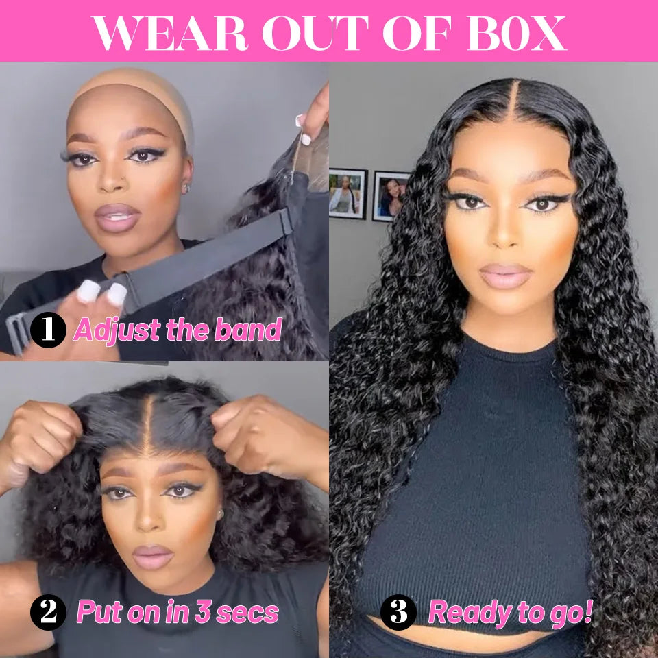 Wear Go Glueless Wig ISEE Mongolian Bouncy Kinky Curly 6x4 Lace Front Human Hair Wig Glueless Wig Pre Plucked Pre Bleached Knots