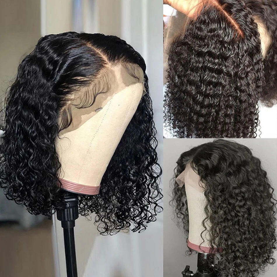 13X4 Short Bob Wig Kinky Curly HD Transparent Frontal Pre Plucked Cheap Remy Glueless Human Hair Wig 8-16Inches Afro Jerry Curl