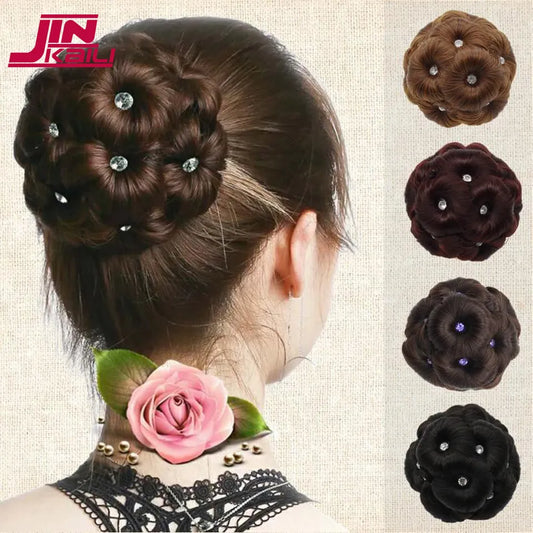 JINKAILI Synthetic Drawstring Hair Bun Red Blonde Purple Pink Nine Flower Chignon For Women Bun Donut Hairpiece Hair Accessories