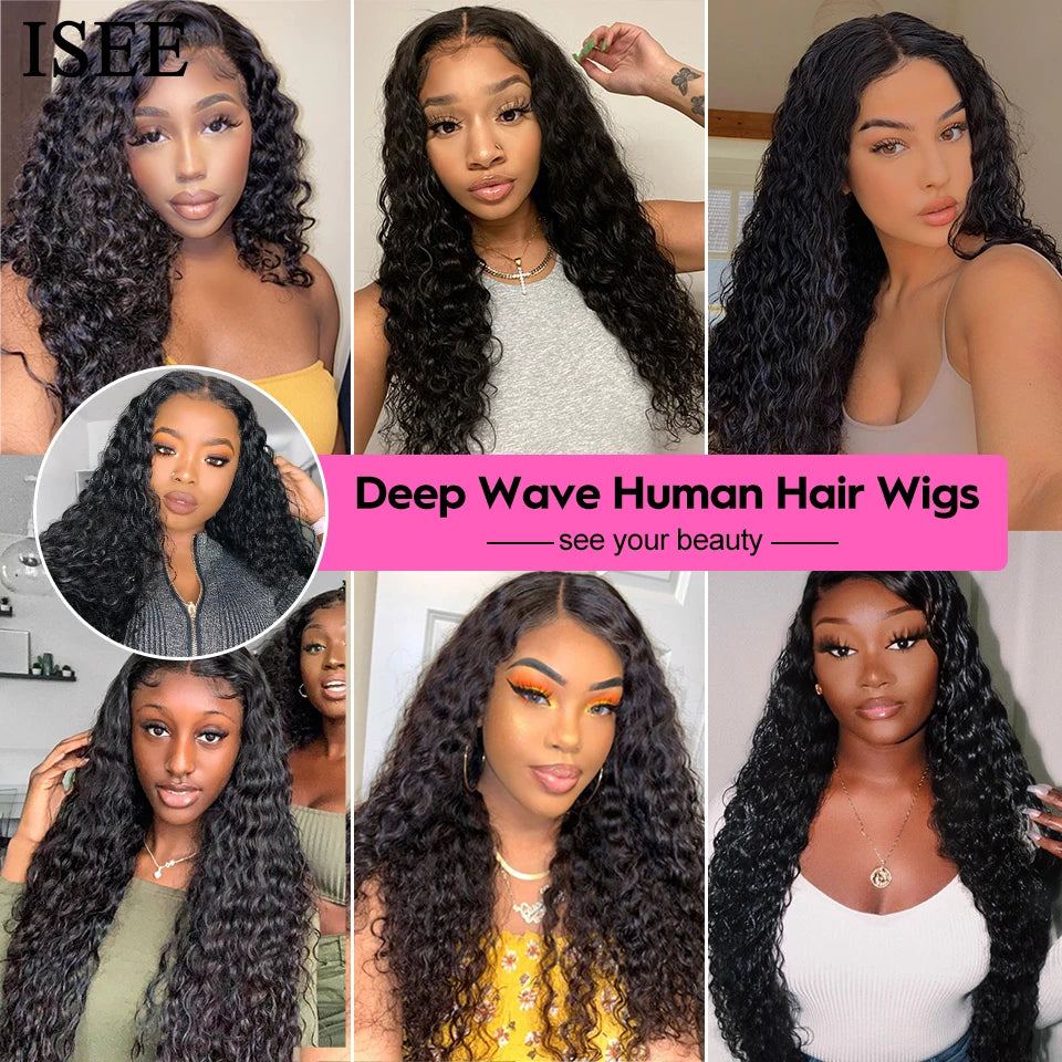 ISEE HAIR Wig Mongolian Deep Wave 4X4 Lace Closure Wigs For Women Human Hair Deep Wave 13×4 Lace Front Human Hair Wigs