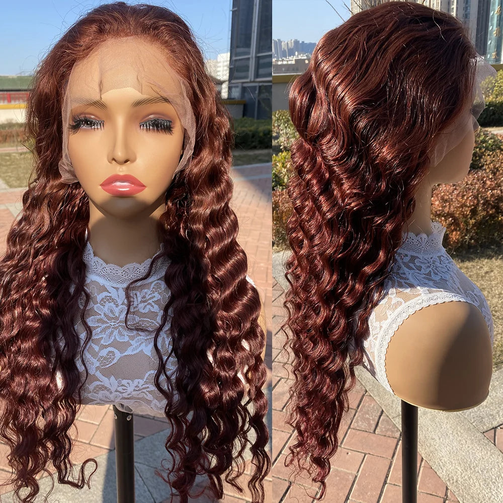 Reddish Brown Loose Deep Wave Lace Front Wig Human Hair Colored HD Lace Frontal Wig with Baby Hair Copper Red Human Hair Wig