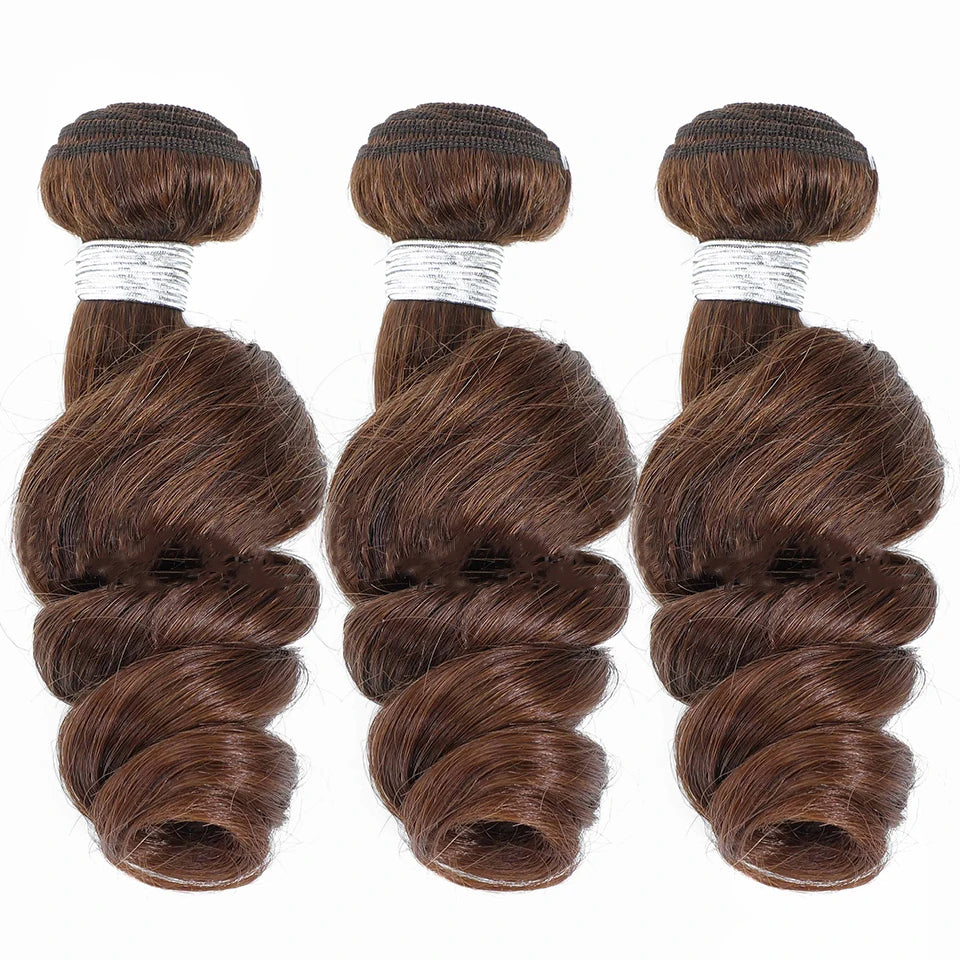 #4 Chocolate Brown Loose Wave Human Hair Bundles 1/3/4 Pcs/Lot 8-32 Inch Raw Indian Hair Double Weft Loose Deep Wave Hair Bundle