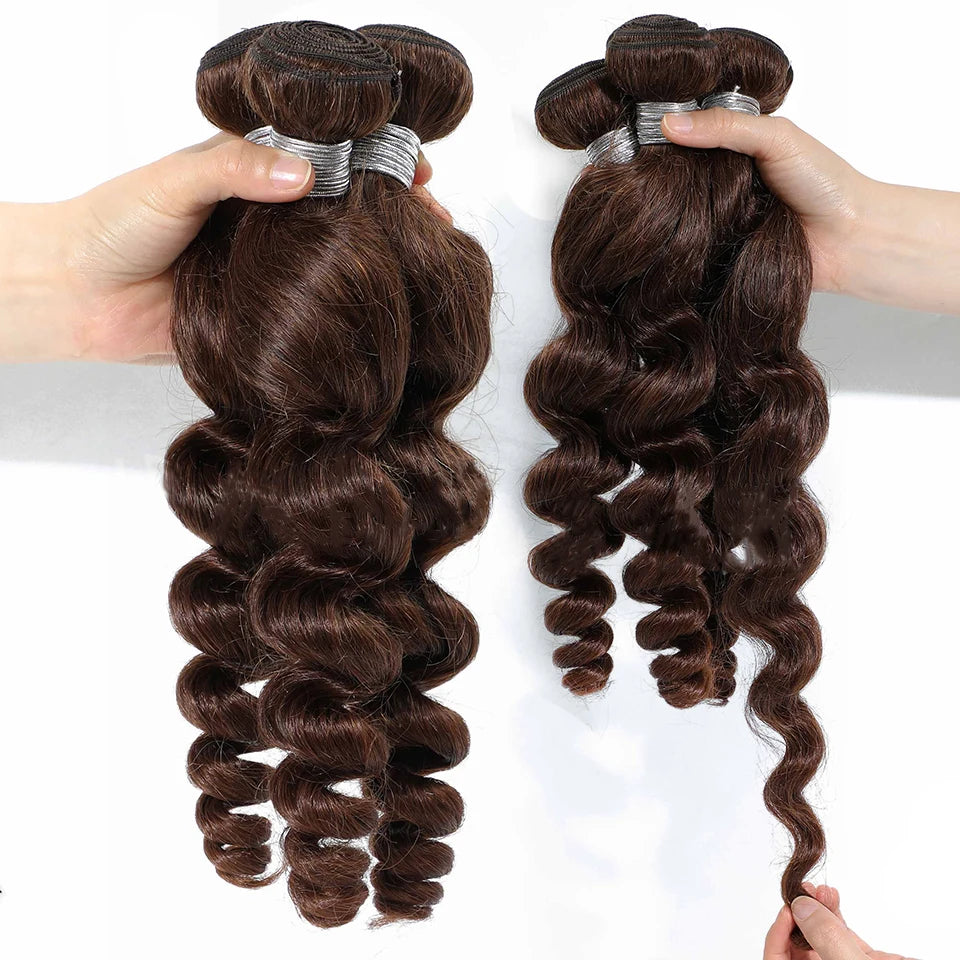 #4 Chocolate Brown Loose Wave Human Hair Bundles 1/3/4 Pcs/Lot 8-32 Inch Raw Indian Hair Double Weft Loose Deep Wave Hair Bundle