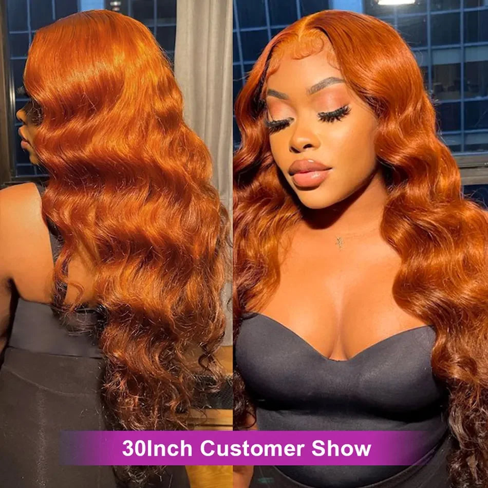 13x6 Lace Front Wig Human Hair Pre-Strung Highlights 13x6 HD Lace Front Wig Ginger Orange Human Hair Body Wave Ombre Wig Glueles