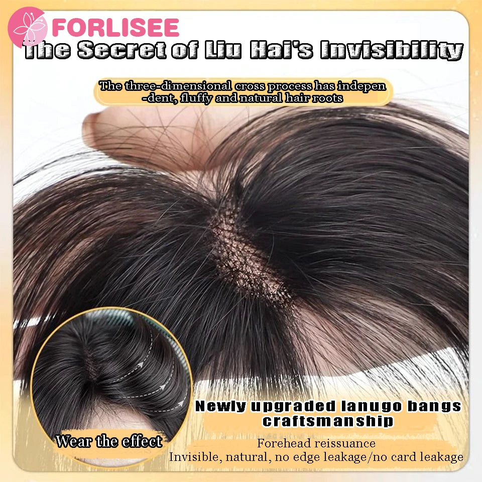 FORLISEE Liu Hai Wig Women's Natural Forehead Sense Of Atmosphere Dragon Beard Liu Hai Imitation Human Hair Fluffy Wig Piece