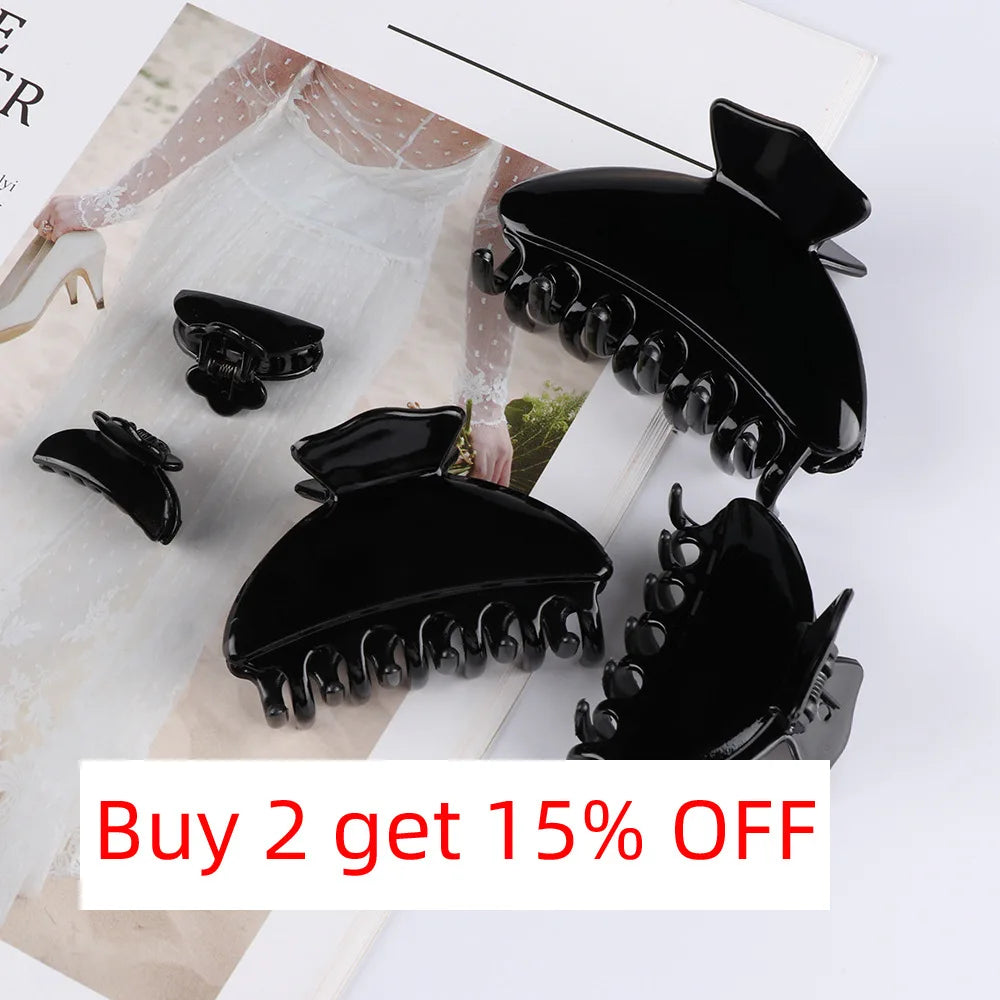 Fashion Headwear for Women Simple Plastic Black Hair Claw Clips Summer Crab for Hair Tins Hair Clamps for Washing Device Beauty