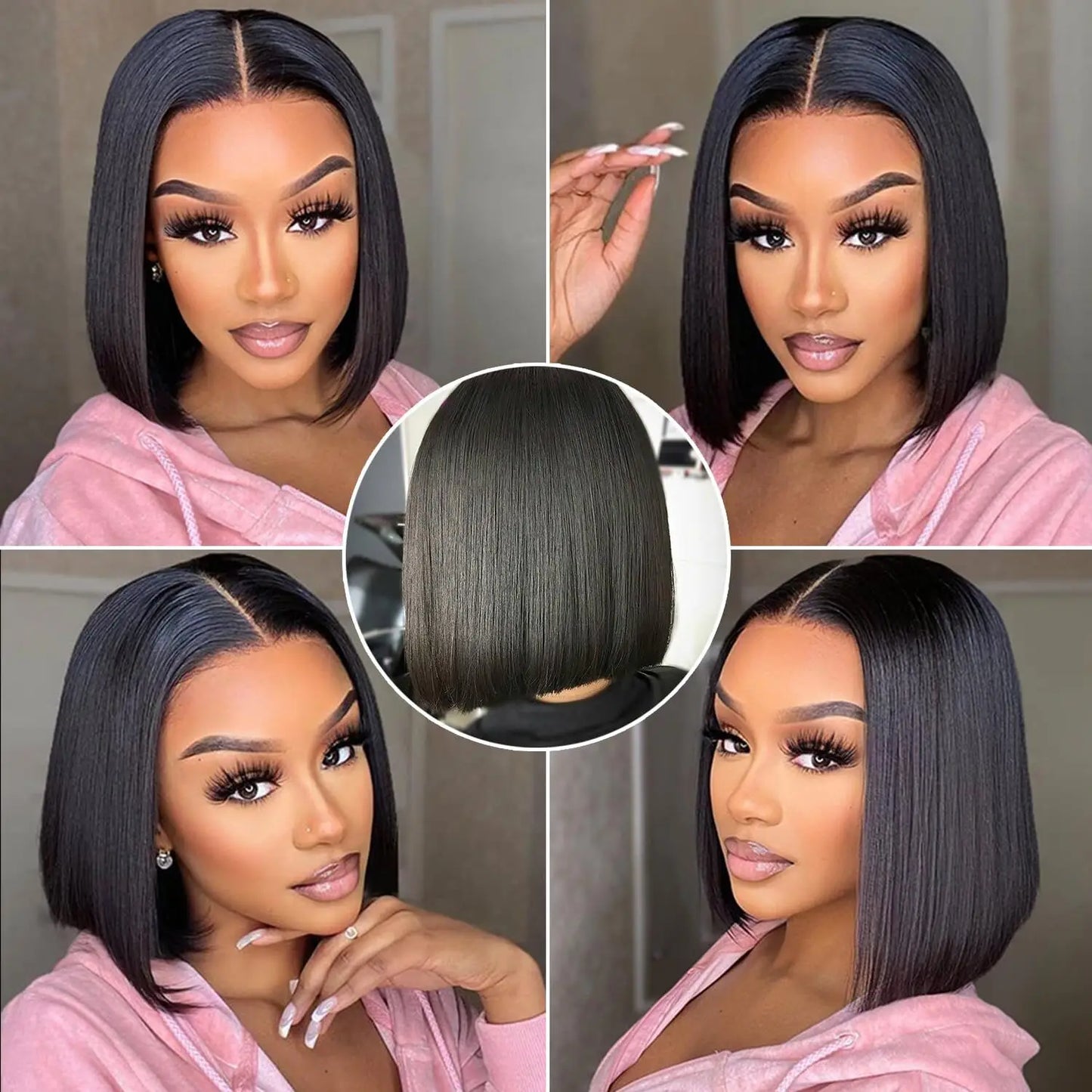 Wear Go Human Hair Wigs Pre Cut PrePlucked Bone Straight Bob Wigs ISEE Hair Transparent 4X4 Lace Front Glueless Wig Ready To Go