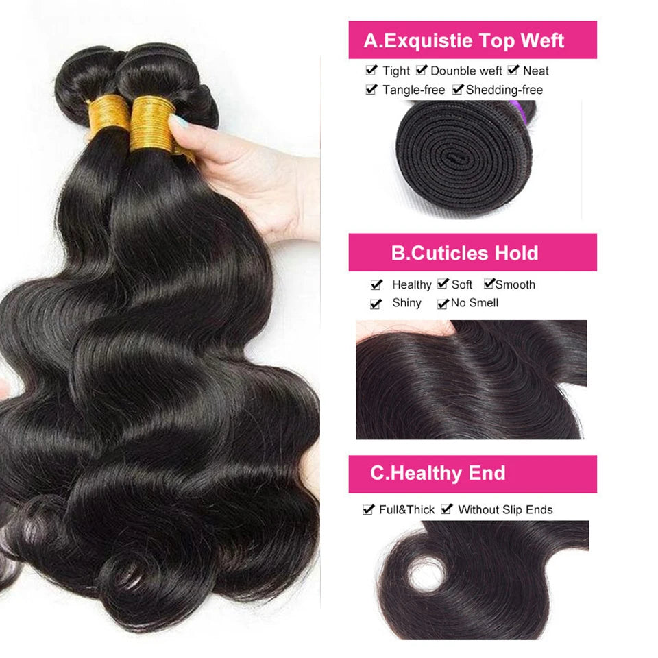 Raw Indian Hair Bundles Human Hair Body Wave Bundles Unprocessed 10A Virgin Hair Bundle Hair Extensions For Women