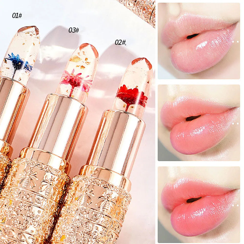 Color Changing Long Lasting Lipstick Gold Foil Flower Lip Primer Jelly Lip Balm Moisturizing Natural Waterproof Makeup Lipgloss