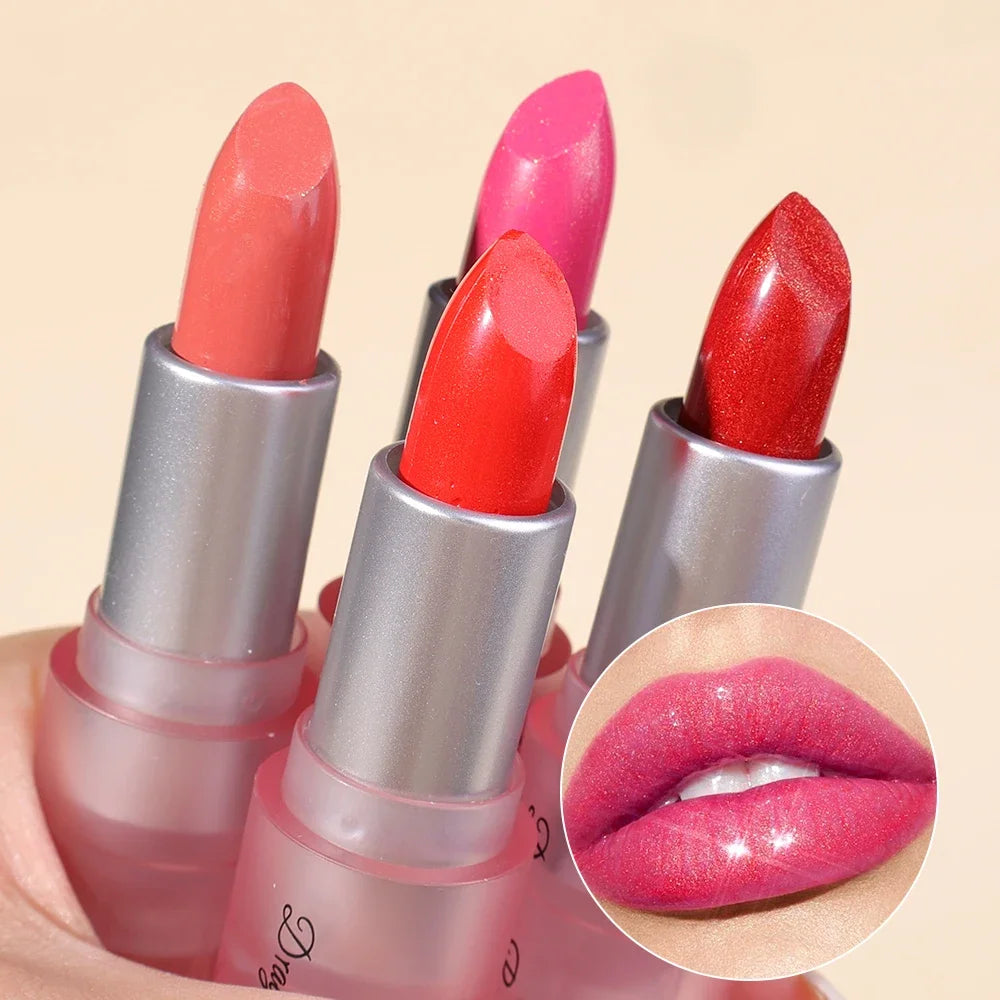 6 Colors Diamond Pearlescent Lipstick Waterproof Long Lasting Non-stick Cup Matte Velvet Shiny Lipsticks Korean Makeup Cosmetics