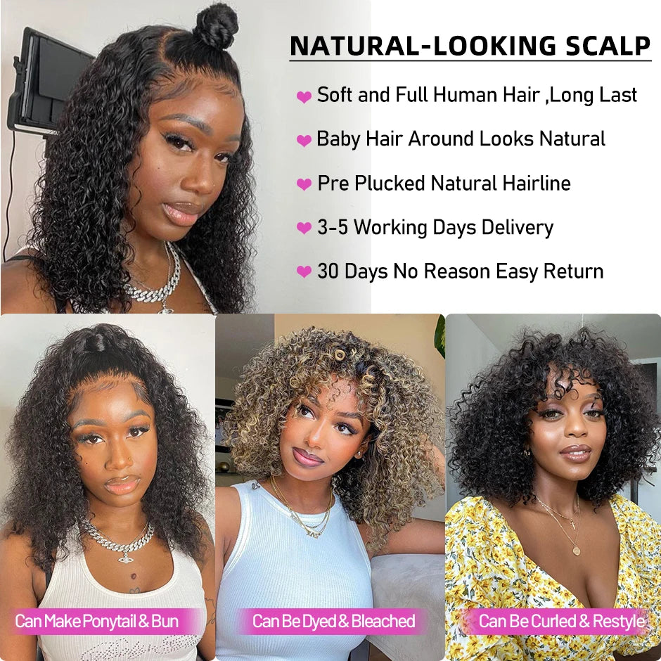 ISEE HAIR Mongolian Kinky Curly Human Hair Wig Deep Curly Lace Front Wigs For Women Kinky Curly Lace Closure Wig Natural Hair